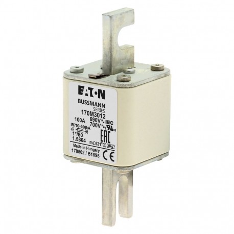 FUSE 100A 690V 1*/80 AR UC - FUSE 100A 690V 1*/80 AR UC 170M3012 EATON ELECTRIC Fuse-link, high speed, 100 A, AC 690 V, compact DIN 1, 45..