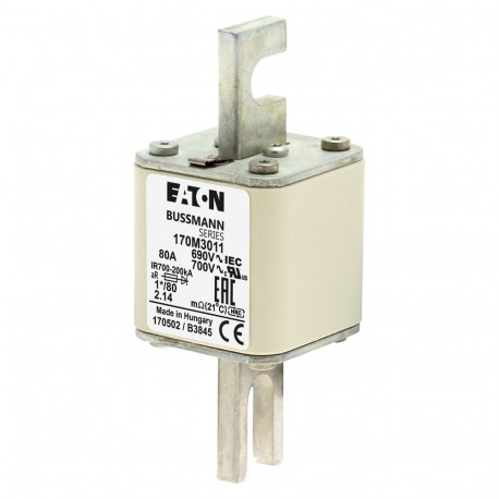FUSE 80A 690V 1*/80 AR UC - FUSE 80A 690V 1*/80 AR UC 170M3011 EATON ELECTRIC Fuse-link, high speed, 80 A, AC 690 V, compact DIN 1, 45 x..