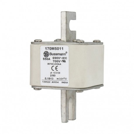 FUSE 550A 690V 2/80 AR UC - FUSE 550A 690V 2/80 AR UC 170M5011 EATON ELECTRIC Fuse-link, high speed, 550 A, AC 690 V, DIN 2, 61 x 61 x 1..