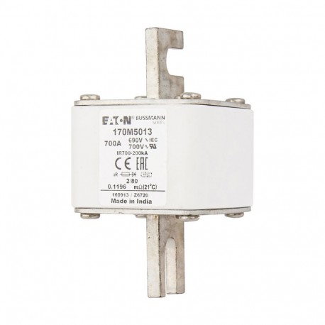 FUSE 700A 690V 2/80 AR UC - FUSE 700A 690V 2/80 AR UC 170M5013 EATON ELECTRIC Fuse-link, high speed, 700 A, AC 690 V, DIN 2, aR, DIN, IE..