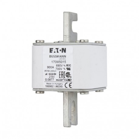 FUSE 900A 690V 2/80 AR UC - FUSE 900A 690V 2/80 AR UC 170M5015 EATON ELECTRIC Fuse-link, high speed, 900 A, AC 690 V, DIN 2, 61 x 61 x 1..