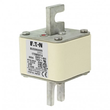 FUSE 800A 690V 2/80 AR UC - FUSE 800A 690V 2/80 AR UC 170M5014 EATON ELECTRIC Fuse-link, high speed, 800 A, AC 690 V, DIN 2, 61 x 61 x 1..