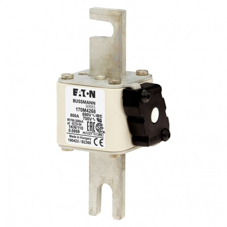 FUSE 800A 690V 1KN/110 AR UC - FUSE 800A 690V 1KN/110 AR UC 170M4268 EATON ELECTRIC Fuse-link, high speed, 800 A, AC 690 V, DIN 1, 53 x 69 ..