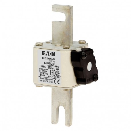 FUSE 315A 690V 1KN/110 AR UC - FUSE 315A 690V 1KN/110 AR UC 170M4260 EATON ELECTRIC Fuse-link, high speed, 315 A, AC 690 V, DIN 1, 53 x 69 ..