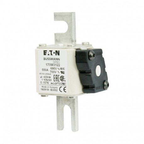 FUSE 550A 690V 1*KN/80 AR UC - FUSE 550A 690V 1*KN/80 AR UC 170M3122 EATON ELECTRIC Fuse-link, high speed, 550 A, AC 690 V, compact DIN 1, ..
