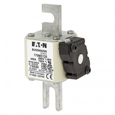 FUSE 450A 690V 1*KN/80 AR UC - FUSE 450A 690V 1*KN/80 AR UC 170M3120 EATON ELECTRIC Fuse-link, high speed, 450 A, AC 690 V, compact DIN 1, ..