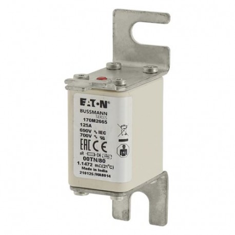 FUSE 125A 690V 00TN/80 AR UR - FUSE 125A 690V 00TN/80 AR UR 170M2665 EATON ELECTRIC Fuse-link, high speed, 125 A, AC 690 V, DIN 00, aR, DIN..