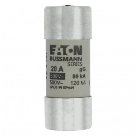 CYL GG 22,2X58 20A/STR 690V - CYL GG 22,2X58 20A/STR 690V C22G20S EATON ELECTRIC Fuse-link, LV, 20 A, AC 690 V, 22 x 58 mm, gL/gG, IEC, wi..
