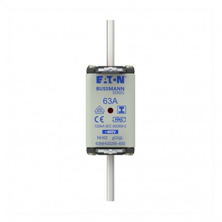 NH FUSE 63A 400V GG/GL SIZE 02 - NH FUSE 63A 400V GG/GL SIZE 02 63NHG02BI-400 EATON ELECTRIC Fuse-link, LV, 100 A, AC 400 V, NH02, gL/gG, IEC..