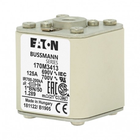 FUSE 125A 690V 1*BN/50 AR UC - FUSE 125A 690V 1*BN/50 AR UC 170M3413 EATON ELECTRIC Fuse-link, high speed, 125 A, AC 690 V, compact size 1,..