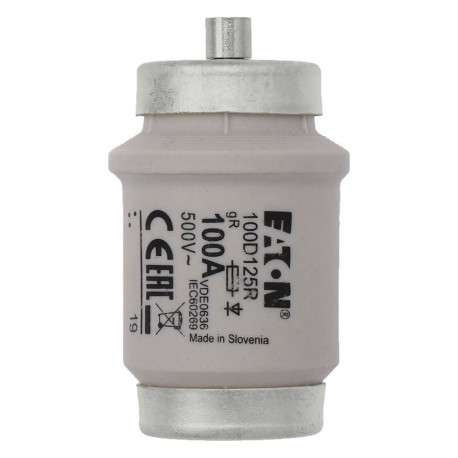 FUSE 100A DIV GR 500VAC - FUSE 100A DIV GR 500VAC 100D125R EATON ELECTRIC Fuse-link, LV, 100 A, AC 500 V, D4, gR, IEC, fast acting