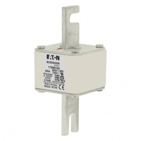 FUSE 800A 690V 2/110 AR UC - FUSE 800A 690V 2/110 AR UC 170M5164 EATON ELECTRIC Fuse-link, high speed, 800 A, AC 690 V, DIN 2, 61 x 61 x ..