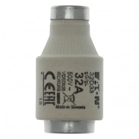 FUSE -D3 32A T GL/GG 500VAC E33 - FUSE -D3 32A T GL/GG 500VAC E33 32D33 EATON ELECTRIC Fuse-link, LV, 32 A, AC 500 V, D3, gL/gG, IEC, time-del..
