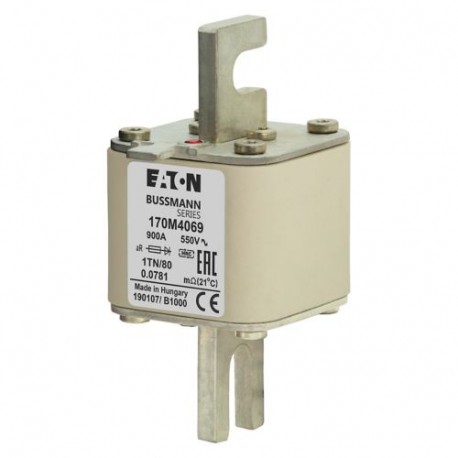 FUSE 900A 550V 1TN/80 AR - FUSE 900A 550V 1TN/80 AR 170M4069 EATON ELECTRIC Fuse-link, high speed, 900 A, AC 690 V, DIN 1, 53 x 66 x 10..