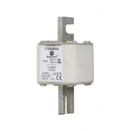 FUSE 500A 690V 1TN/80 AR UC - FUSE 500A 690V 1TN/80 AR UC 170M4064 EATON ELECTRIC Fuse-link, high speed, 500 A, AC 690 V, DIN 1, 53 x 66 x..