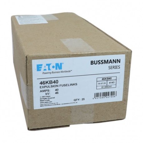 46KV 40AMP EXPULSION LINK - 46KV 40AMP EXPULSION LINK 46KB40 EATON ELECTRIC Expulsion fuse-link, medium voltage, 80 A, AC 15 kV, 533 mm,..