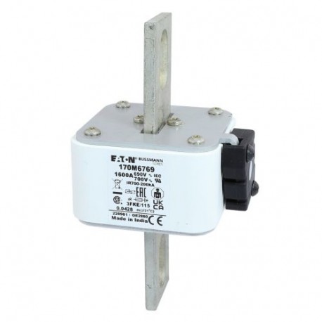 FUSE 1600A 690V 3FKE/115 AR UC - FUSE 1600A 690V 3FKE/115 AR UC 170M6769 EATON ELECTRIC Fuse-link, high speed, 1600 A, AC 690 V, size 3, 76 x..
