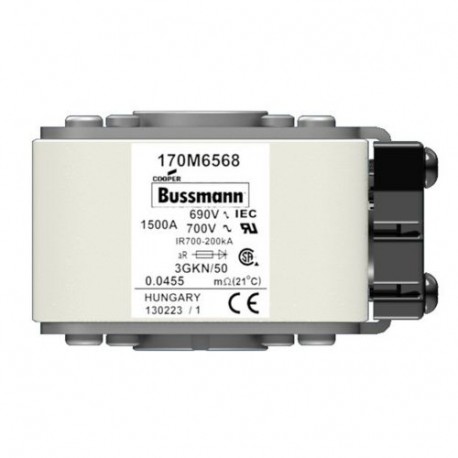 FUSE 1600A 690V 3GKN/65 AR UC - FUSE 1600A 690V 3GKN/65 AR UC 170M6569 EATON ELECTRIC Fuse-link, high speed, 1600 A, AC 690 V, size 3, 76 x ..
