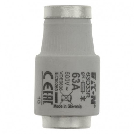 FUSE-D2 63A F GR 500VAC E33 - FUSE-D2 63A F GR 500VAC E33 63D33R EATON ELECTRIC cartridge fuse, BT, 63 A, AC 500 V, D3, aR, IEC, ultra rap..