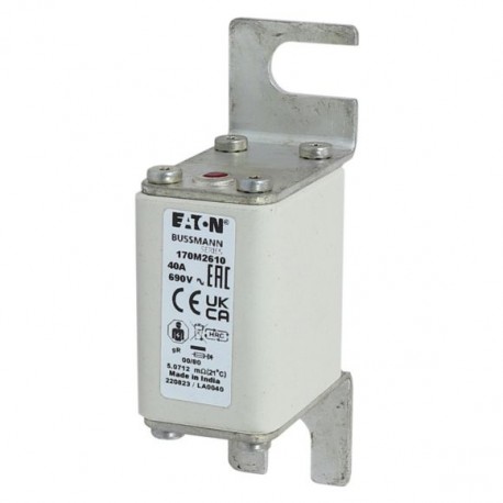 FUSE 40A 690V 00/80 GR - FUSE 40A 690V 00/80 GR 170M2610 EATON ELECTRIC Fuse-link, high speed, 40 A, AC 690 V, DIN 00, 30 x 51 x 100 ..