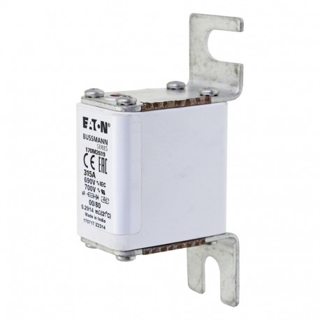 FUSE 315A 690V 00/80 AR UR - FUSE 315A 690V 00/80 AR UR 170M2619 EATON ELECTRIC Fuse-link, high speed, 315 A, AC 690 V, DIN 00, 30 x 51 x..