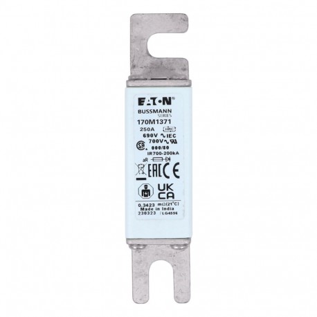 FUSE 250A 690V 000/80 AR UC - FUSE 250A 690V 000/80 AR UC 170M1371 EATON ELECTRIC Fuse-link, high speed, 250 A, AC 690 V, DIN 000, 21 x 40..