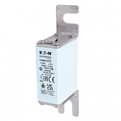 FUSE 315A 690V 000/80 AR UC - FUSE 315A 690V 000/80 AR UC 170M1372 EATON ELECTRIC Fuse-link, high speed, 315 A, AC 690 V, DIN 000, 21 x 40..