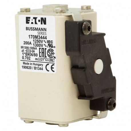 FUSE 200A 1250V 1*BKN/80 AR CU - FUSE 200A 1250V 1*BKN/80 AR CU 170M3444 EATON ELECTRIC Fuse-link, high speed, 200 A, AC 1250 V, compact size..
