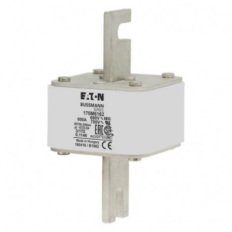 FUSE 800A 690V 3/110 AR UC - FUSE 800A 690V 3/110 AR UC 170M6162 EATON ELECTRIC Fuse-link, high speed, 800 A, AC 690 V, DIN 3, 76 x 90 x ..
