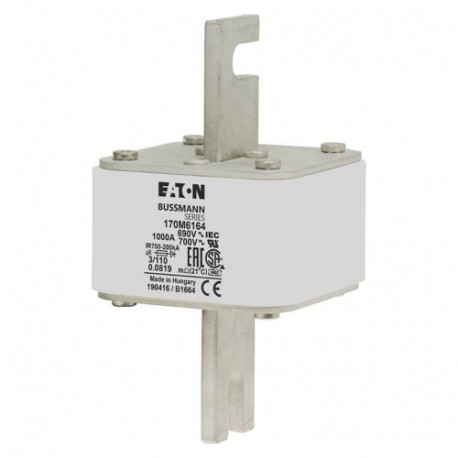 FUSE 1000A 690V 3/110 AR UC - FUSE 1000A 690V 3/110 AR UC 170M6164 EATON ELECTRIC Fuse-link, high speed, 1000 A, AC 690 V, DIN 3, 76 x 90 ..