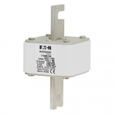 FUSE 1250A 690V 3/110 AR UC - FUSE 1250A 690V 3/110 AR UC 170M6166 EATON ELECTRIC Fuse-link, high speed, 1250 A, AC 690 V, DIN 3, 76 x 90 ..