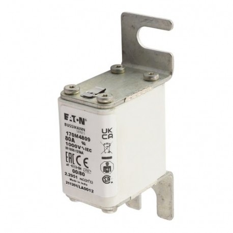 FUSE 80A 1000V 00/80 AR - FUSE 80A 1000V 00/80 AR 170M4809 EATON ELECTRIC Fuse-link, high speed, 80 A, AC 1000 V, size 00, 30 x 47 x 9..