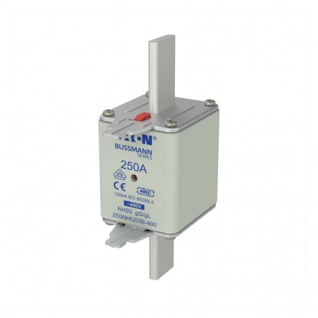 NH FUSE 250A 400V GG/GL SIZE 03 - NH FUSE 250A 400V GG/GL SIZE 03 250NHG03B-400 EATON ELECTRIC Fuse-link, LV, 250 A, AC 400 V, NH02, gL/gG, IE..