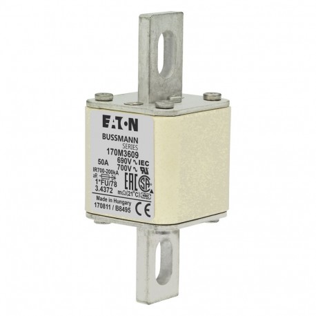 FUSE 50A 690V 1*FU/78 AR UC - FUSE 50A 690V 1*FU/78 AR UC 170M3609 EATON ELECTRIC Fuse-link, high speed, 50 A, AC 690 V, compact size 1, 4..
