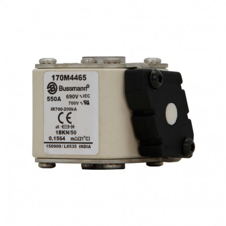 FUSE 550A 690V 1BKN/50 AR UC - FUSE 550A 690V 1BKN/50 AR UC 170M4465 EATON ELECTRIC Fuse-link, high speed, 550 A, AC 690 V, size 1, 53 x 69..