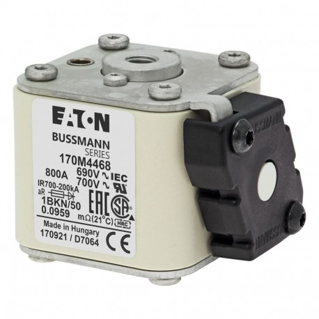 FUSE 800A 690V 1BKN/50 AR UC - FUSE 800A 690V 1BKN/50 AR UC 170M4468 EATON ELECTRIC Fuse-link, high speed, 800 A, AC 690 V, size 1, 53 x 69..