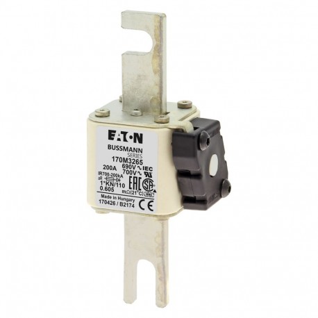 FUSE 200A 690V 1*KN/110 AR UC - FUSE 200A 690V 1*KN/110 AR UC 170M3265 EATON ELECTRIC Fuse-link, high speed, 200 A, AC 690 V, compact DIN 1,..