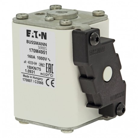 FUSE 160A 1000V 1BKN/75 AR - FUSE 160A 1000V 1BKN/75 AR 170M4951 EATON ELECTRIC Fuse-link, high speed, 160 A, AC 1000 V, size 1, 52 x 69 ..