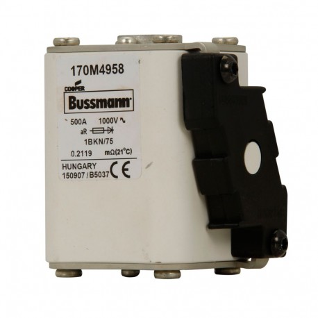 FUSE 500A 1000V 1BKN/75 AR - FUSE 500A 1000V 1BKN/75 AR 170M4958 EATON ELECTRIC Fuse-link, high speed, 500 A, AC 1000 V, size 1, 52 x 69 ..
