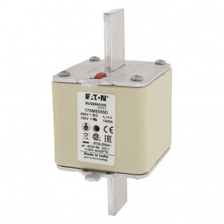 FUSE 1400A 690V aR DIN 3 HSDNH - FUSE 1400A 690V aR DIN 3 HSDNH 170M8555D EATON ELECTRIC Fuse-link, high speed, 1400 A, AC 690 V, DIN 3, 76 x..