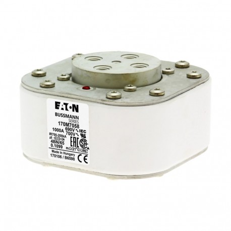 FUSE 1000A 690V 4BN/65 AR UC - FUSE 1000A 690V 4BN/65 AR UC 170M7058 EATON ELECTRIC Fuse-link, high speed, 1000 A, AC 690 V, size 4, 67 x 1..