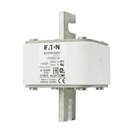 FUSE 1000A 690V 3/80 AR UC - FUSE 1000A 690V 3/80 AR UC 170M6014 EATON ELECTRIC Fuse-link, high speed, 1000 A, AC 690 V, DIN 3, 76 x 76 x..