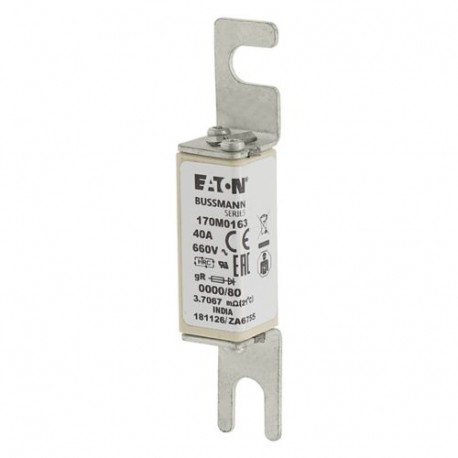 FUSE 40A 660V 0000/80 GR UR - FUSE 40A 660V 0000/80 GR UR 170M0163 EATON ELECTRIC Fuse-link, high speed, 40 A, AC 660 V, size 0000, 18 x 1..