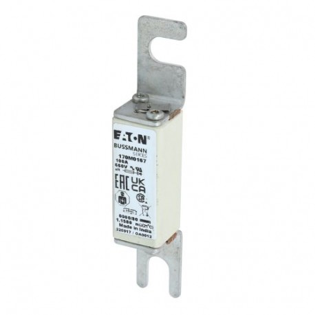FUSE 100A 660V 0000/80 AR UR - FUSE 100A 660V 0000/80 AR UR 170M0167 EATON ELECTRIC Fuse-link, high speed, 100 A, AC 660 V, size 0000, 18 x..