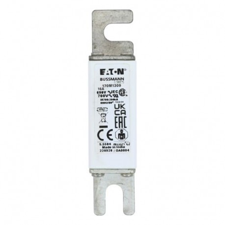 FUSE 16A 690V 000U/80 GR UC - FUSE 16A 690V 000U/80 GR UC 170M1309 EATON ELECTRIC Fuse-link, high speed, 16 A, AC 690 V, DIN 000, 21 x 40 ..