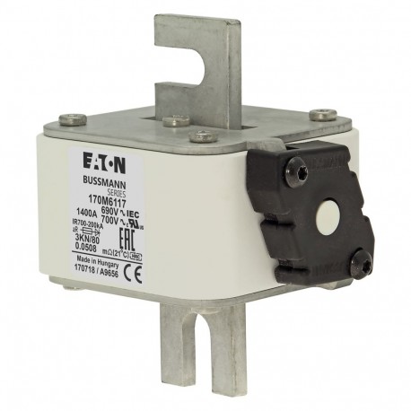FUSE 1400A 690V 3KN/80 AR UC - FUSE 1400A 690V 3KN/80 AR UC 170M6117 EATON ELECTRIC Fuse-link, high speed, 1400 A, AC 690 V, DIN 3, aR, DIN..