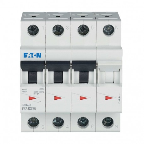 FAZ-K3/3N - FAZ-K3/3N 279007 Y7-279007 EATON ELECTRIC Miniature circuit breaker (MCB), 3A, 3Np, K-Char, AC