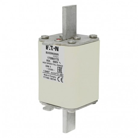 FUSE 80A 690V DIN 1 GR - FUSE 80A 690V DIN 1 GR 170M4178 EATON ELECTRIC Fuse-link, high speed, 32 A, AC 690 V, DIN 000, 21 x 40 x 100..