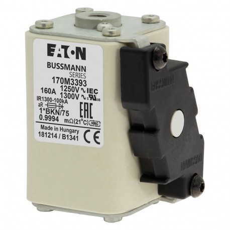 FUSE 160A 1250V 1*BKN/75 AR CU - FUSE 160A 1250V 1*BKN/75 AR CU 170M3393 EATON ELECTRIC Fuse-link, high speed, 160 A, AC 1250 V, compact size..