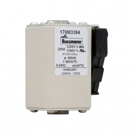 FUSE 200A 1250V 1*BKN/75 AR CU - FUSE 200A 1250V 1*BKN/75 AR CU 170M3394 EATON ELECTRIC Fuse-link, high speed, 200 A, AC 1250 V, compact size..